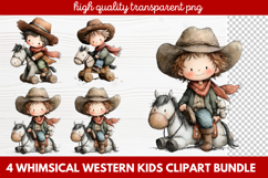 4 Whimsical Western Kids Clipart | Cute Cowboy &amp; Cowgirl PNG Product Image 1