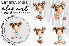 Cute Beach Girls Clipart Watercolor PNG Product Image 1