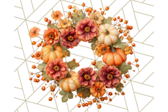 Pumpkin Clipart with Fall Flowers PNG Autumn Illustration Product Image 4