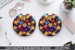 Flower Car coaster sublimation, Summer Coaster PNG Design Product Image 1