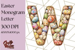 Easter Letter W Clipart, Bunny Alphabet PNG, Egg Monogram Product Image 1