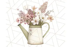 Watering Can Flowers PNG, Rustic Floral Watercolor Clipart Product Image 5
