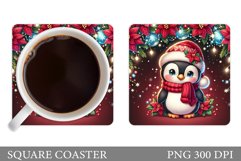 Christmas Penguin Coaster. Cute Penguin Sublimation Product Image 1