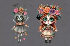 Watercolor Halloween Zombie Doll. PNG sublimation Product Image 4