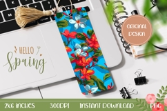 Tropical Flowers Bookmark Printable, Blue Floral Bookmark Product Image 1