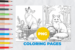 fox with basket of mushrooms Coloring Pages | Coloring book Product Image 1