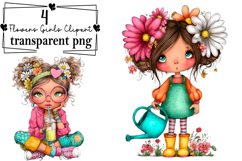 Whimsical Flowers and Girls Clipart Watercolor PNG Product Image 1