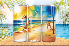 Girls playing volleyball in beach Tumbler Wrap PNG Sublimati Product Image 1