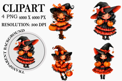 Whimsical Halloween Girl Clipart Watercolor PNG Product Image 1