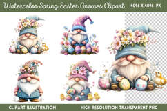 Watercolor Spring Easter Gnomes Clipart PNG Product Image 1