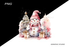 Pink Snowman Clipart, Gold and Pink Chistmas Clipart Product Image 1