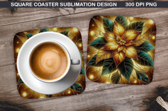 Poinsettias Coaster Sublimation, Christmas Coaster PNG Product Image 1