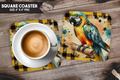 Parrot, Pets &amp; Animal, Buffalo Plaid Square Coaster PNG Product Image 1