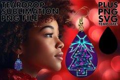 VIBRANT Teardrop Earrings Design PNG, Neon Xmas Product Image 1