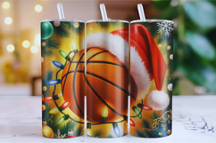 Merry Christmas Basket Ball Tumbler Wrap | Christmas Wrap Product Image 1