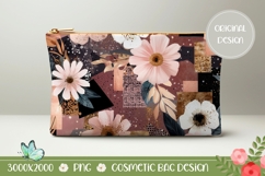 Pink Flowers Cosmetic Bag, Floral Cosmetic Bag PNG Product Image 1