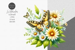 Butterfly and daisies clipart, Birthday clipart, Mothers day Product Image 1