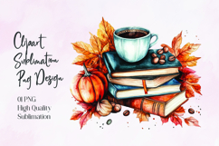 Pumpkin Books Coffee Autumn Sublimation PNG Product Image 1