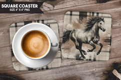 Galloping Horse, Buffalo Plaid Square Coaster PNG Product Image 1
