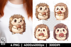 Cute Baby Hedgehog with Mushroom Clipart Sublimation PNG Product Image 1