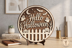 Hello Halloween Sign SVG, Ghost Pumpkin Door Hanger, Picket Product Image 1