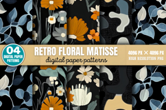 Retro floral matisse pattern Digital Paper Background PNG Product Image 14