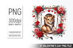 Valentine&#039;s Lion Cub Clipart PNG, Digital Download File Product Image 1
