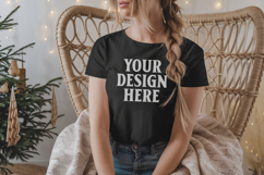 Bella Canvas 3001 Black Christmas Shirt Mockup, Trandy Mocku Product Image 1