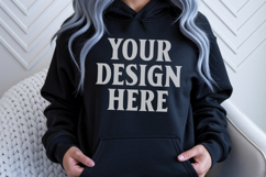 Black Gildan 18500 Hoodie Mockup, G18000 Hoodie Model mockup Product Image 1