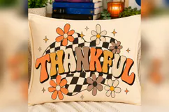 Thankful PNG, Retro Checkered Fall Design, Groovy Autumn Product Image 2