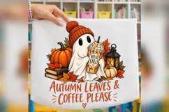 Autumn Leaves Coffee Ghost PNG, Cute Fall Pumpkin Mug Design Product Image 2
