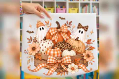 Cute Ghost Pumpkin PNG, Gingham Bow Fall PNG, Leopard Pumpki Product Image 2