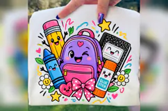 Kindergarten School PNG, Cute Backpack Pencil Crayon Design Product Image 3