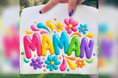 Maman Floral PNG, Colorful Mom Design, Retro Bubble Letter Product Image 3