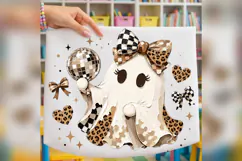 Coquette Ghost PNG, Disco Ball Ghost PNG, Leopard Checkered Product Image 4