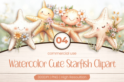 Watercolor Cute Starfish Clipart PNG Product Image 1