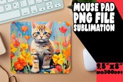 Adorable Cat with Vibrant Flowers Mouse Pad PNG Product Image 1
