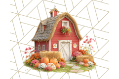 Fall Barn Clipart PNG With Pumpkins and Flowers, Autumn Png Product Image 4