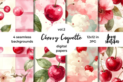 Cherry Coquette Digital Paper Cute Floral Seamless Pattern Product Image 1