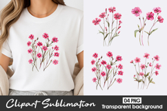 Pink Wildflower Watercolor Clipart PNG Product Image 1