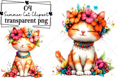 Whimsical Summer Cat Clipart Watercolor PNG Product Image 1