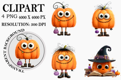 Quirky Halloween Pumpkins PNG Clipart Watercolor PNG Product Image 1