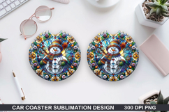 Snowman Car Coaster Sublimation|Christmas Coaster PNG Design Product Image 1
