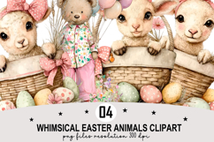 Whimsical Easter Animals Clipart Watercolor Easter Bunny PNG Product Image 1