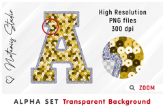 Golden Sequins Alpha Set. Letters Numbers Clipart. Product Image 4
