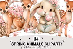 Whimsical Spring Animals Clipart Watercolor png Product Image 1