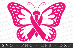 PInk Ribbon Butterfuly PNG | Breast Cancer Awareness Png Product Image 1