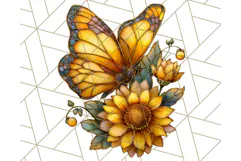 Stained Glass Butterfly and Sunflower PNG Clipart Product Image 4