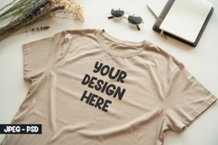 Beige T-Shirt PSD Mockup Styled Flat Product Image 1