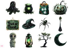 Antique Green Halloween Set Clipart Product Image 4